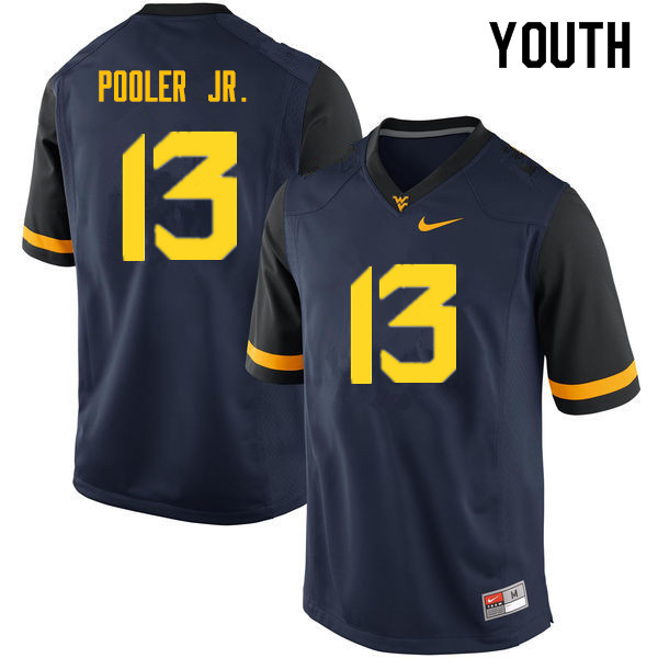 Youth #13 Jeffery Pooler Jr. West Virginia Mountaineers College Football Jerseys Sale-Navy - Click Image to Close